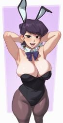 1girls 1girls armpits black_bunnysuit black_hair bunny_ears bunnysuit cleavage detached_collar fake_animal_ears female female_focus female_only komi-san_wa_komyushou_desu komi_shuuko leotard looking_at_viewer milf pale-skinned_female pale_skin pantyhose rizdraws solo solo_female solo_focus source_request wrist_cuffs year_request