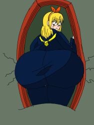 ass big_ass blonde_hair bottom_heavy bow clothed clothed_female door kingsora8438770 lemon_irvine mashle robe yellow_eyes