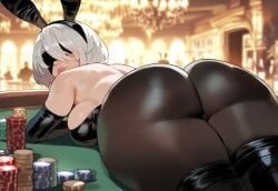 1girls ai_generated android android_girl ass breasts bubble_butt bunny_ears bunny_girl bunnysuit dat_ass female floox high_resolution huge_ass large_breasts light-skinned_female nier nier:_automata short_hair thiccwithaq_(ai_style) thick_ass thick_thighs white_hair yorha_2b