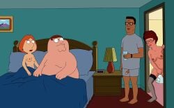 20th_century_fox 20th_century_studios 2boys 2girls crossover edit family_guy fuzzy_door_productions hank_hill king_of_the_hill lois_griffin nipples nude peggy_hill peter_griffin thighhighs