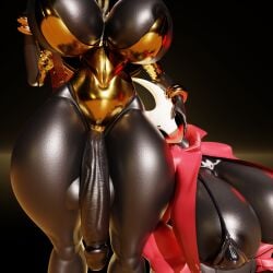 1futa 1girls 2026 3d 3d_(artwork) 3d_render big_breasts bigger_female black_body female futa_on_female futadom futanari hollow_knight hornet_(hollow_knight) horns shakra_(hollow_knight) smaller_female soundpunk501 thick_thighs