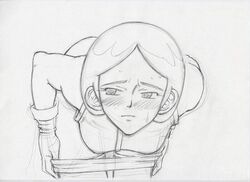 1girls artist_request breasts emma_sheen female gundam human monochrome short_hair sketch solo tagme undressing uniform zeta_gundam