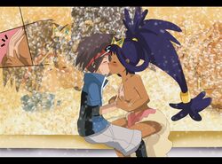 1boy 1boy1girl 1girls breasts champion clothing color dark-skinned_female dark_skin exposed_breasts female game_freak guided_breast_grab hand_on_breast hands_on_breasts hikariangelove human interracial iris_(pokemon) iris_(pokemon_bw2) kissing light-skinned_male light_skin male nate_(pokemon) nintendo pokemon pokemon_bw2 side_view skin straight topless