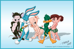 anthro buster_bunny duck fur furry hamton_j_pig human male male_only mammal montana_max multiple_males pig plucky_duck rabbit rat rodent roderick_rat thorne tiny_toon_adventures