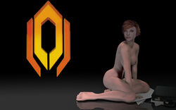 1girls 3d 3d_(artwork) alas-de-metal breasts female female_only kelly_chambers mass_effect mass_effect_2 medium_breasts nipples nude nude_female on_knees orange_hair pinup pose posing solo tagme