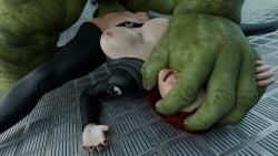 1boy 1girls 3d avengers black_widow_(marvel) dustyboyo female green_skin hand_on_head hulk hulk_(series) intense_sex male marvel marvel_cinematic_universe natasha_romanoff red_hair s.h.i.e.l.d. slamming splits spread_legs straight vaginal_penetration