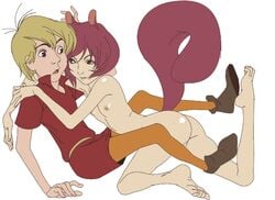 1boy 1girls arthur_(sword_in_the_stone) arthur_pendragon arthurian_legends ass blonde_hair brown_hair clothed clothed_male clothing disney fulano hazel_(sword_in_the_stone) humanization naked nipples nude nude_female species_transformation squirrel_girl tail the_sword_in_the_stone transformation white_background