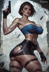 1girls ai_generated ass bandeau bare_shoulders belt black_gloves black_skirt blood blood_on_face blue_eyes breasts brown_hair cleavage covered_nipples dirty dirty_face fingerless_gloves gloves gun handgun holding holding_gun holding_weapon injury jewelry jill_valentine large_breasts lips looking_at_viewer miniskirt necklace nipple_bulge panties pantyshot pencil_skirt philon pinup pouch resident_evil short_hair skindentation skirt solo stable_diffusion strapless thigh_strap thighs torn_clothes torn_skirt trigger_discipline tube_top twisted_torso underwear upskirt weapon white_panties zombie