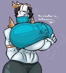 abs anthro breasts_bigger_than_head coba_(shewiff) cobalion furry huge_breasts hyper hyper_breasts lifting_shirt pokémon_(species) pokemon shewiff sweat