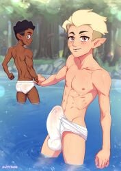 black_hair blonde_hair gay gus_porter hunter_(the_owl_house) interracial nipples see-through suiton the_owl_house twink underwear wet yaoi