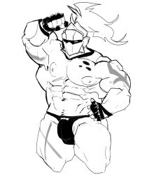 1boy almost_naked almost_nude bara big_nipples buff bulge gloves heccintoxic hectox helmet helmet_only knight male male_only muscles muscular muscular_male naked naked_male nipples no_color nude nude_male pecs pectorals scar solo solo_focus solo_male standing thong underwear