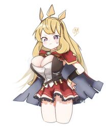 !! 1girls alternate_breast_size blonde_hair blush breast_expansion breasts bunyeong cagliostro_(granblue_fantasy) cleavage clothing female female_only granblue_fantasy large_breasts long_hair purple_eyes solo thick_thighs tiara