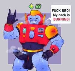 1boy balls bara brawl_stars bulge erection gay male male_only muscle muscular_male penis robot solo supercell surge_(brawl_stars) xennomutant yaoi