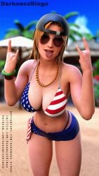 1girls 3d 3d_model american_flag_bikini artist_name aviator_sunglasses backwards_baseball_cap beach blonde_hair blue_eyes clothed cosplay darknessringo dead_or_alive dead_or_alive_xtreme_beach_volleyball dyed_hair female female_only female_wrestler gold_chain grand_theft_auto_vi human island light-skinned_female light_skin mud_girl_(gta_vi) no_visible_genitalia patreon_username posing_for_the_viewer reference resort rock_on_hand_sign solo sunglasses tecmo texan tina_armstrong tinted_eyewear tongue tongue_out twitter_username wrestler