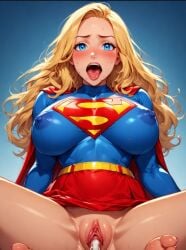 ai_generated big_breasts blonde_hair blue_eyes breasts breasts cum_in_pussy feet feet_fetish female female female_only foot_fetish large_ass naked orgasm sagging_breasts semen sex supergirl superhero vagina woman_only
