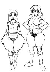 azumanga_daiou bottom_heavy female female_only flat_chest huge_hips osaka_ayumu_kasuga pubic_hair thick_thighs tomo_takino white_background wide_hips wiirart