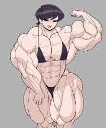 1girls abs adorable biceps big_ass big_breasts big_butt big_muscles bikini bra cute cute_face female female_focus female_only flexing forsakun grey_background happy happy_female huge_muscles human hyper_muscles komi-san_wa_komyushou_desu komi_can't_communicate komi_shuuko light-skinned_female light_skin milf mommy muscle muscle_girl muscle_mommy muscles muscular muscular_arms muscular_female muscular_legs purple_hair short_hair simple_background small_bikini smile smiling smug smug_face solo solo_female thong