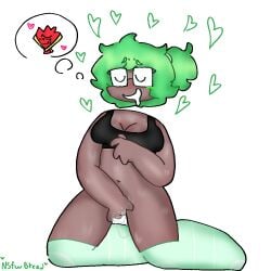 anthro color colored cute daydream eyes_closed fan fan_(ii) fantasy female fingering glasses green_glasses green_hair green_hearts green_socks heart hearts humanized inanimate_insanity kneehighs nerd nsfwbread object_show object_shows partially_clothed partially_nude ponytail pussy red_heart red_hearts silly sports_bra sweat test_tube test_tube_(ii) thinking thinking_about_another thought_bubble wet white_background