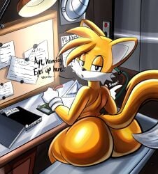 1boy 2_tails bedroom_eyes big_ass big_butt bottom_heavy canine dialogue english_text femboy fox gloves huge_ass huge_butt looking_at_viewer multi_tail sitting snapping_fingers solo solo_male sonic_(series) tails tails_the_fox text thick_thighs whateverdoes