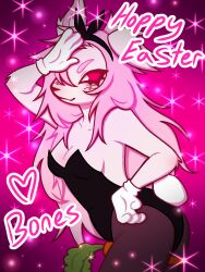 bones_(slaughterdog) bunnysuit canine carrot doggirl easter furry gloves original_character pink_eyes pink_hair slaughterdog white_fur