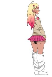 blonde_hair fart fart_fetish gyaru long_socks panties pink_hair school_uniform schoolgirl socks stinkify tan_skin visible_underwear yellow_lipstick