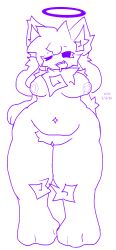 1girls anthro breasts cat_ears chubby crystal_(kittydogcrystal) dog_ears doodle drooling female female_only fur furry furry_only halo heart_marking hybrid kittydog_(species) kittydogcrystal nipples one_eye_closed open_smile paws simple_background sketch smile solo star_marking thick_thighs thighs uncolored white_background wide_hips wink