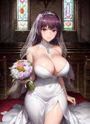 1girls ai_generated big_ass big_breasts bride chubby chubby_female church flowers looking_at_viewer no_bra please_don't_bully_me,_nagatoro president_(nagatoro) sana_sunomiya solo solo_female wedding_dress wedding_veil