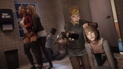 3d 6girls bathroom blonde_hair blue_hair brown_hair chloe_price courtney_wagner covering_mouth female_only forced_undressing groping_breasts hair_pull koomer lesbian_rape lesbian_sex life_is_strange max_caulfield phone rachel_amber rape recording school taylor_christensen touching_pussy undressing_another victoria_chase yuri