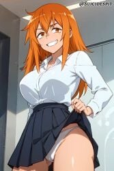 1girls ai_generated big_breasts gamo-chan looking_at_viewer orange_hair please_don't_bully_me,_nagatoro red_head school_uniform skirt_up solo solo_female suicidespit viewed_from_below