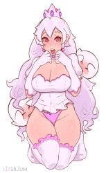 2d ahe_gao artist_name blush boo_(mario) boosette fair-skinned_female female female_focus hands_on_face jpeg light-skinned_female light_skin litsilium mario_(series) nipples open_mouth pale-skinned_female pale_body pale_skin pink_nipples red_eyes simple_background solid_color_background solo_focus sweat tongue_out watermark white_hair