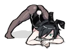 ass_up bent_over black_hair black_pantyhose blush bunny_ears bunny_girl bunny_tail bunnysuit chromasen jack-o_pose jimiko kuroki_tomoko pantyhose tagme watashi_ga_motenai_no_wa_dou_kangaetemo_omaera_ga_warui!