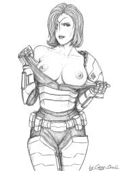 1girls black_and_white female female_only fire_warrior gray_skull monochrome showing_breasts solo solo_female tau warhammer_(franchise) warhammer_40k