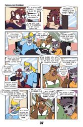 absurd_res anthro bruce_clops canid canine canis comet_stars comic dialogue_box domestic_cat equid equine felid feline felis hi_res horse male mammal nathan_howls raccoon_dog slightly_chubby slightly_chubby_anthro slightly_chubby_male speech_bubble tanuki thekinkybear will_whiskers wolf