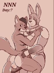 2023 anthro anthro_focus anthro_on_anthro anthro_only ass balls canid canine canine_humanoid canis completely_nude completely_nude_male duo duo_focus erect_penis erection ernie_(techbun) furry furry_male furry_only furry_tail glans hand_on_ass humanoid_genitalia humanoid_penis lagomorph lagomorph_humanoid leporid leporid_humanoid long_ears looking_at_penis male male/male male_anthro male_focus male_only no_nut_november nude nude_male oc original_character precum precum_drip rabbit rabbit_humanoid smile smiley_face smiling tail techbun testicles wolf