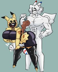 angel_(shewiff) anthro collar_and_leash huge_balls huge_cock hyper hyper_penis larger_male maledom mimikyu muscular_male pokémon_(species) pokemon shewiff togekiss