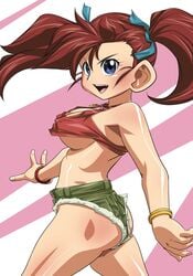 bakusou_kyoudai_let's_and_go blue_eyes bracelet female fully_clothed marina_ohgami no_bra open_mouth shorts solo twintails