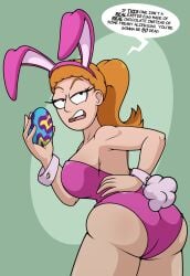 ass ass_focus back_turned back_view big_breasts breasts bunny_costume bunny_ears bunny_girl bunny_tail bunnysuit butt_focus cufflink cuffs dialogue easter easter_egg female_only looking_at_viewer nasiri_(artist) orange_hair red_hair rick_and_morty summer_smith