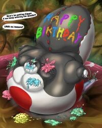 belly_expansion birthday cake cheeks_inflation full_body_inflation furry helium helium_inflation helium_tank hose inflation kobold sunken_head sunken_limbs tail_inflation victor_the_mewtwo_(artist)