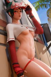 1girls 3d abs athletic athletic_female baseball baseball_cap baseball_uniform beach belly big_ass blankpins clothed cute fit_female green_hair kiriko_(overwatch) light_skinned_female long_gloves looking_at_viewer neuron_activation outdoors overwatch overwatch_2 palm_tree panties pinup pitcher pubic_hair pubic_hair_peek pulling_panties pulling_pants_down sfw short_shirt skimpy_clothes solo solo_female sport_panties sports sportswear stomach stripping sunny sweat sweaty_body teasing teasing_viewer tight_clothes tight_clothing tight_fit toned toned_female underboob undressing van