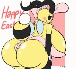 animated annabee_(woebeeme) antennae_(anatomy) anthro arthropod arthropod_abdomen ass bee bent_over big_breasts big_butt black_eyes blush bouncing_breasts bouncing_butt breasts clothing cuff_links easter easter_egg egg english_text exclamation_point fake_ears fake_rabbit_ears fake_rabbit_tail fake_tail female heart_symbol hi_res holidays huge_breasts huge_butt hymenopteran insects legwear leotard loop neck_tuft non-mammal_breasts short_playtime side_boob smile solo text thick_thighs thigh_highs tongue tongue_out tuft wings woebeeme yellow_body