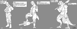 anthro bethesda_softworks big_breasts body_size_growth breast_growth breasts claw_growth claws clothed clothing comic deathclaw dialogue english_text expansion fallout female female_deathclaw gender_transformation growth hi_res holding_object holding_weapon horn horn_growth human male mammal mind_alteration mtf_transformation nipples personality_change pip-boy saphirathefur scalie size_transformation solo species_transformation speech_bubble tail tail_growth text thick_thighs thigh_expansion torn_clothing transformation weapon