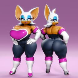 1girls 3d anthro big_ass big_breasts big_ears blue_eyeshadow eyelashes female female_focus furry green_eyes hands_on_hips lipstick looking_back pink_lipstick rouge_the_bat smiling solo sonic_(series) sonic_the_hedgehog_(series) vulkyasha wide_hips