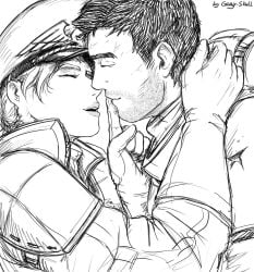 1girls astra_militarum clothed commissar commissar_raivel gray_skull guardsman_(warhammer_40k) guardswoman_(warhammer_40k) imperial_guard imperium_of_man kissing titus_(gray_skull) warhammer_(franchise) warhammer_40k wholesome