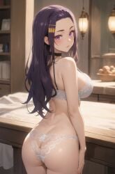 1female 1girls ai_generated ass bra breasts dosanko_gal_wa_namara_menkoi female female_only hi_res high_resolution highres light-skinned_female long_hair looking_at_viewer medium_breasts normal_breasts purple_eyes purple_hair sayuri_akino shounen_jump+ tagme