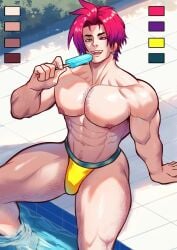 abs bulge chest heartsteel_kayn heartsteel_series kayn league_of_legends male male_focus male_only muscular muscular_male muscular_thighs nipples pecs pectorals pink_hair purple_hair smiling solo solo_focus solo_male tosakintran two_tone_hair