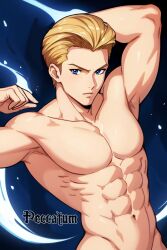 1boy abs anime_style blonde_hair blonde_male blue_eyes danny_phantom dash_baxter male male_focus male_only muscle muscular muscular_male naked no_visible_genitalia peccatum pretty_boy solo solo_focus