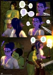 3d big_breasts blizzard_entertainment bluegirl91 comic comic_page dialogue elf_female elise_starseeker female futa_on_female futanari green_skin night_elf orc orc_(warcraft) orc_futanari purple_skin topless warcraft world_of_warcraft