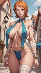 ai_generated female female_only mexkwigo nami nami_(one_piece) one_piece orange_hair pre-timeskip revealing_clothes short_hair solo standing tattoo