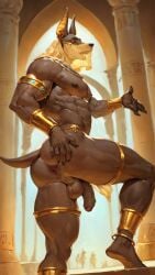 abs ai_generated anubis ass ass_hole dick foreskin furry gay male soft_penis solo spread_anus tail toned