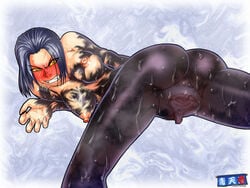 angry aozoraichi areolae ass blush body_paint breasts censored clenched_teeth erect_nipples female goo kazama_jun legs medium_breasts namco nipples possession pubic_hair puffy_nipples purple_hair pussy solo sweat tekken tekken_tag_tournament tekken_tag_tournament_2 unknown unknown_(tekken) vagina yellow_eyes